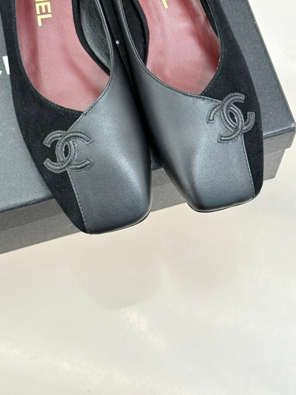 CC 26S Double C Patchwork Ballet Flat Black Gray in Deerskin Cowhide 706367