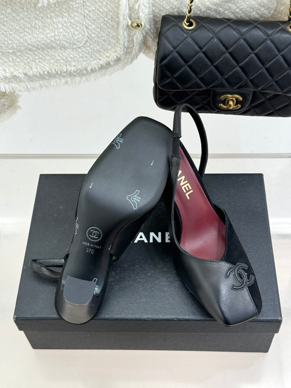 Chanel 26S Slingback 85mm Black Gray in Cowhide 706354