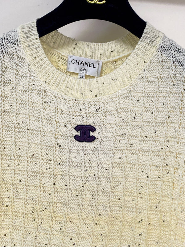 T-shirt Chanel à Manches Courtes Jaune Clair en Laine 283191