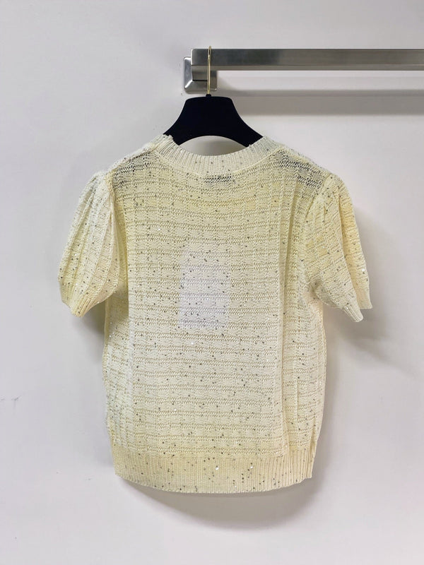 T-shirt Chanel à Manches Courtes Jaune Clair en Laine 283191