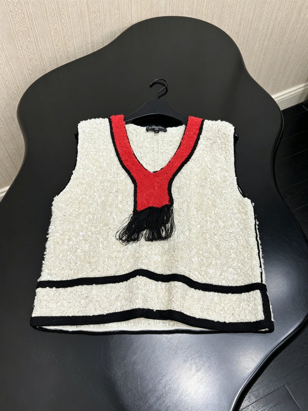Chanel Vest White Red in Tweed 274147
