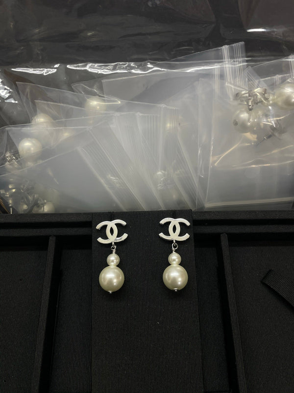 Chanel Double C Gourd Pearl Earrings