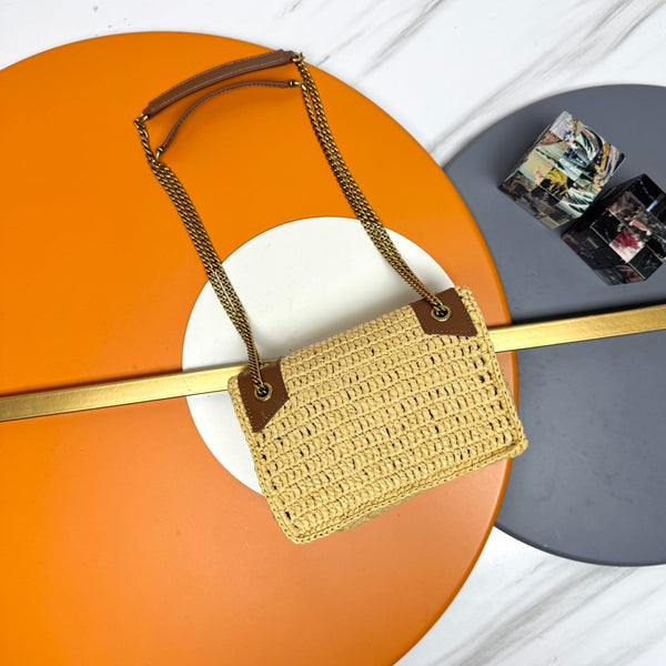 YSL Niki Shoulder Bag 18cm Straw Color in Straw Weaving 285530