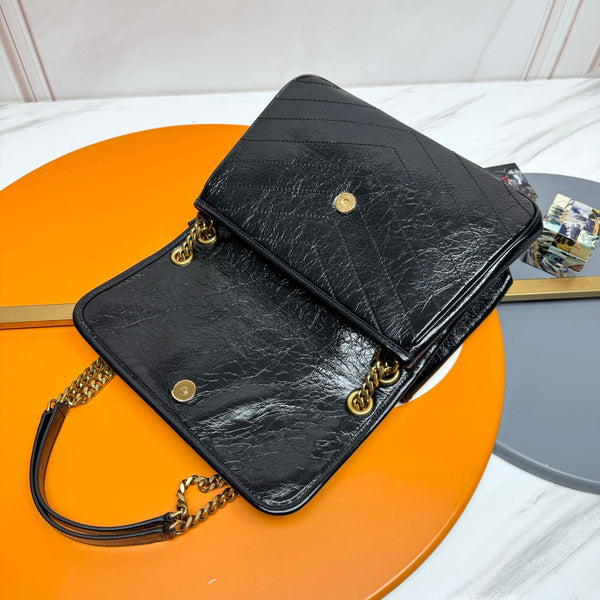 YSL Niki Tripouch Shoulder Bag 28cm Black in Oil-Waxed 285681