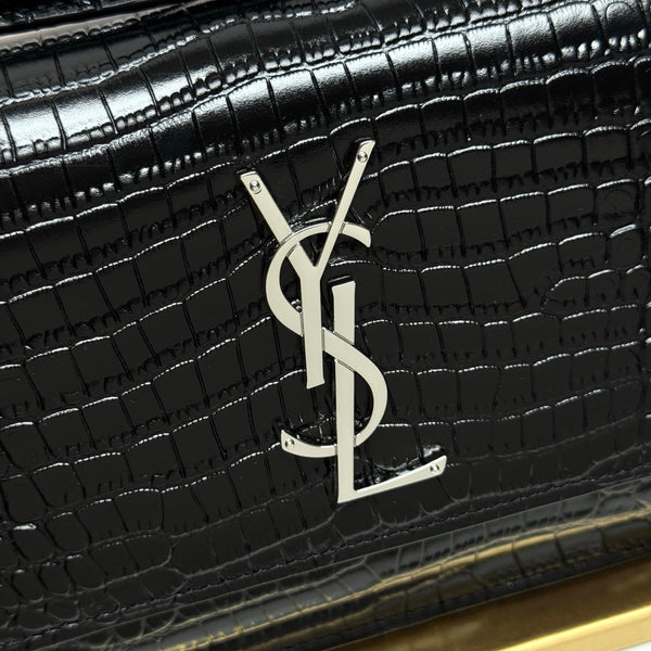 YSL Sunset Bag 19cm Black in Crocodile Pattern 285683