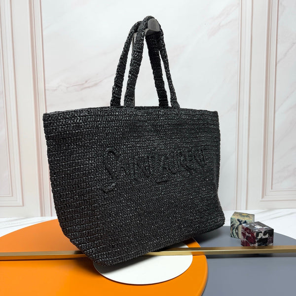 YSL Tote Bag 50cm Black in Raffia 285707