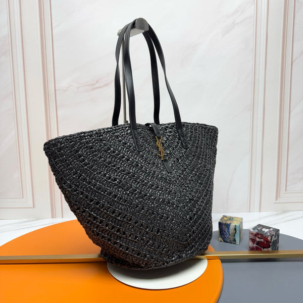 YSL Panier Tote Bag 44cm Black in Raffia 285710