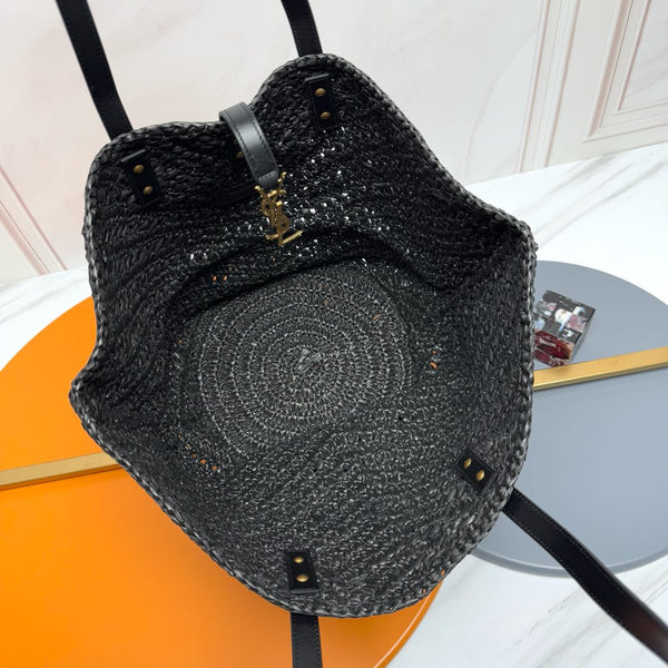 YSL Panier Tote Bag 44cm Black in Raffia 285710