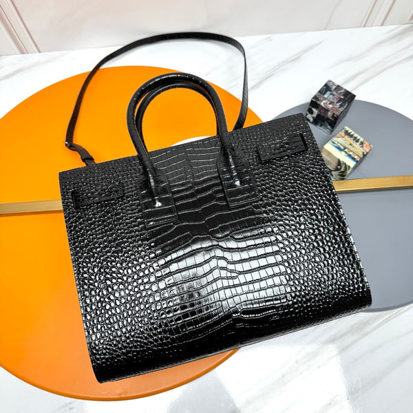 YSL Sac de Jour Baby 32cm Black in Crocodile-patterned Cowhide 285791