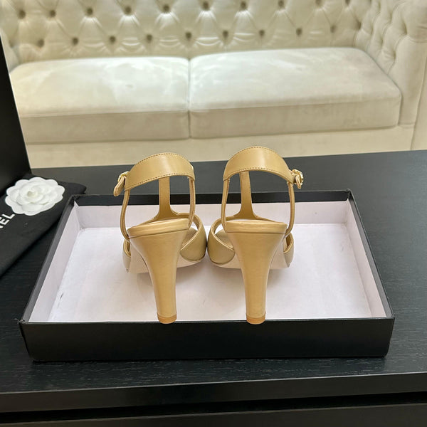 Chanel 26P Metallic Double C Stiletto Sandals 70 Beige In Sheepskin 717711