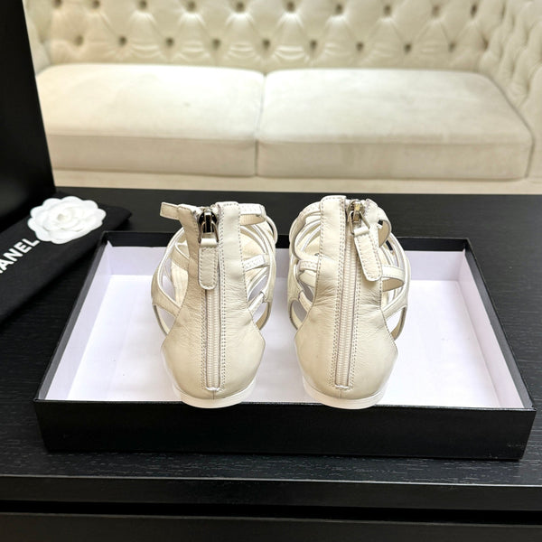 Chanel Camellia Pearl Chunky Heel Sandals White In Cowhide Leather 717698