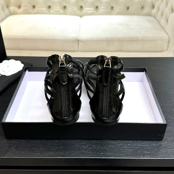 Chanel Camellia Pearl Chunky Heel Sandals Black In Cowhide Leather 717696