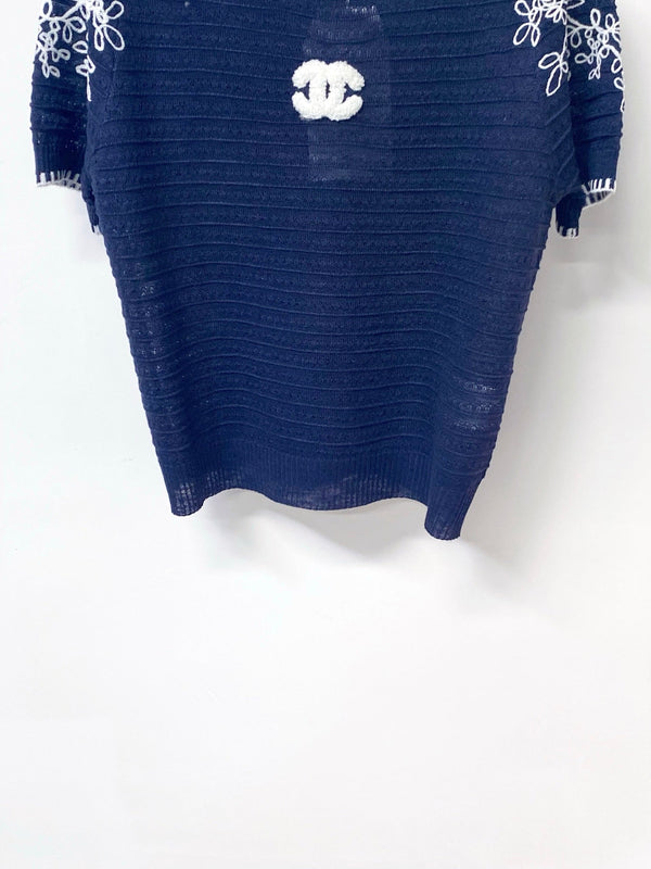 T-shirt Chanel manches courtes bleu marine en laine 305894