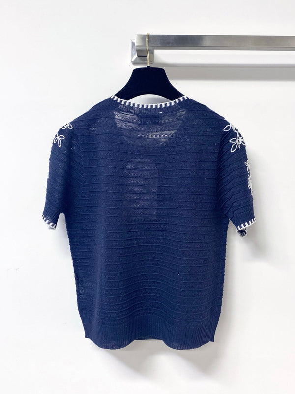 T-shirt Chanel manches courtes bleu marine en laine 305894