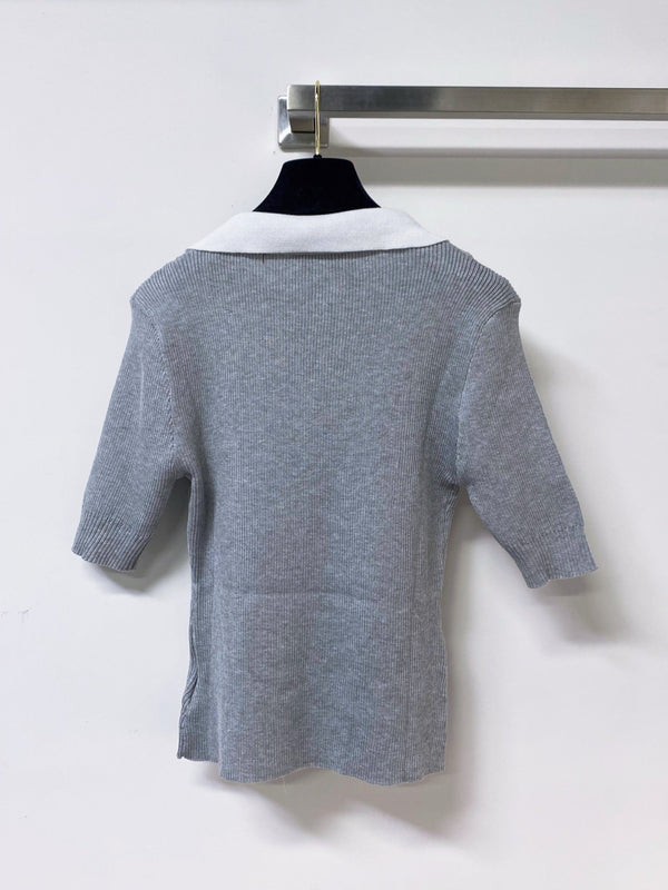 Miu Miu Short-Sleeve T-Shirt Gray White in Wool 305813