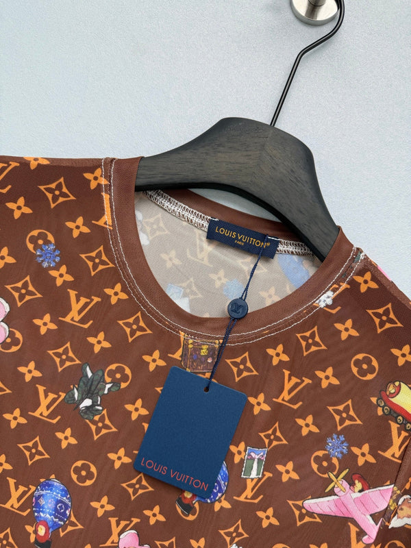LV 26 Monogram Mesh Short-Sleeve Top Brown in Cotton 371757
