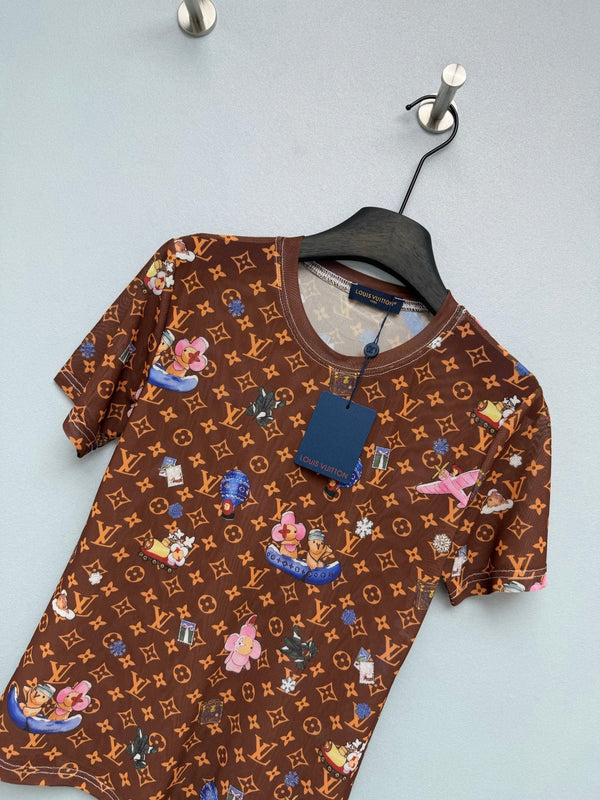 LV 26 Monogram Mesh Short-Sleeve Top Brown in Cotton 371757