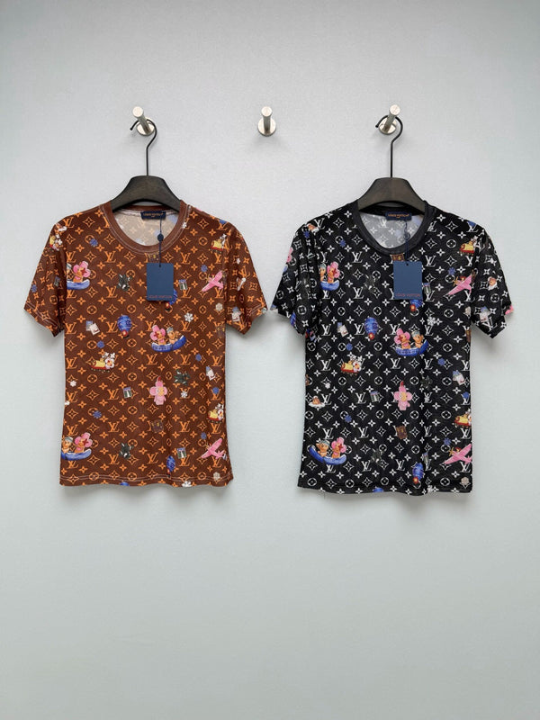 LV 26 Monogram Mesh Short-Sleeve Top Brown in Cotton 371757