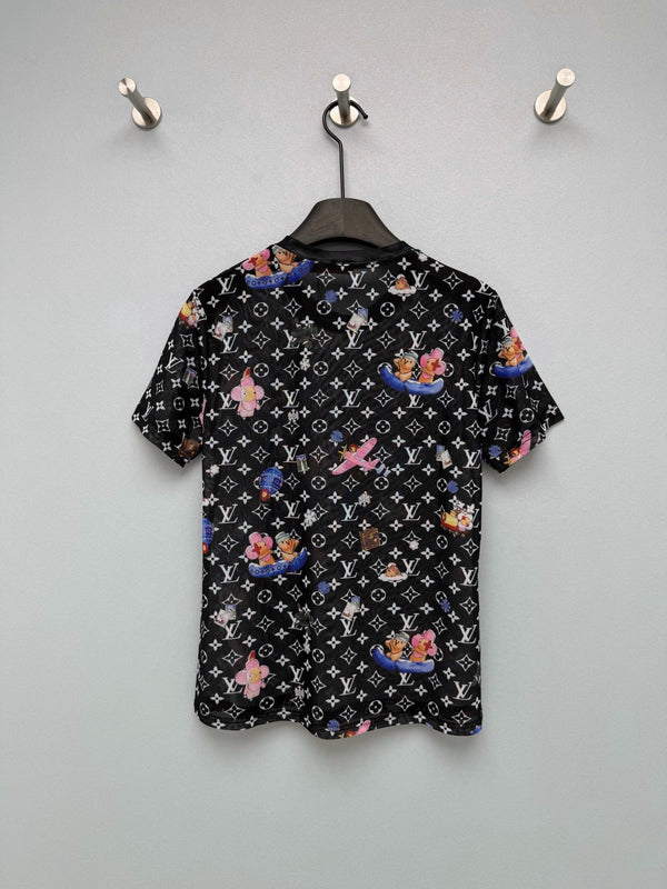 LV 26 Monogram Mesh Short-Sleeve Top Black in Cotton 371744