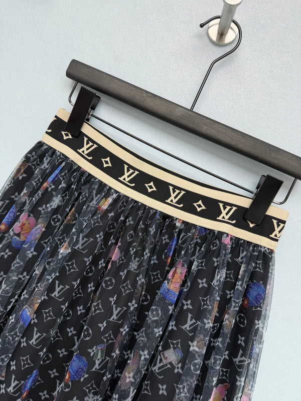 LV 26 Monogram Print Tulle Skirt Black in Cotton 371743