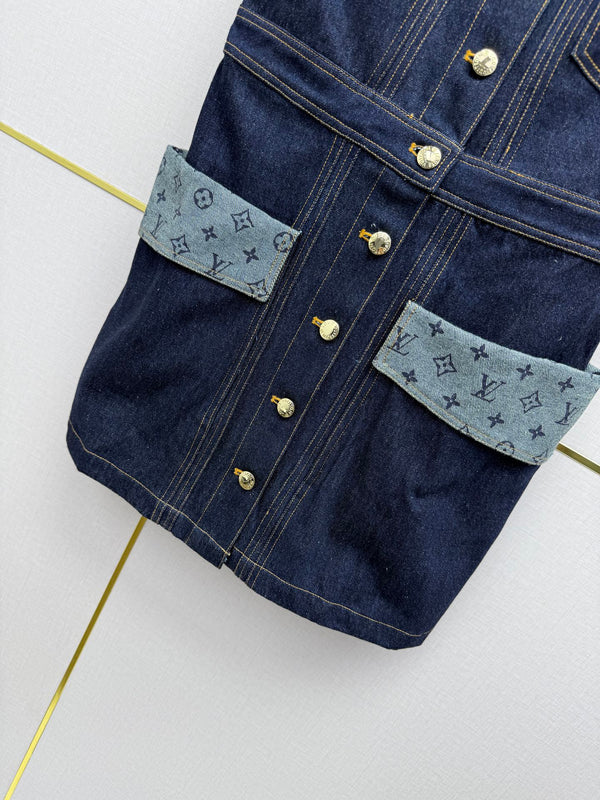 LV 26SS Vest Dress Dark Blue In Cotton 367731