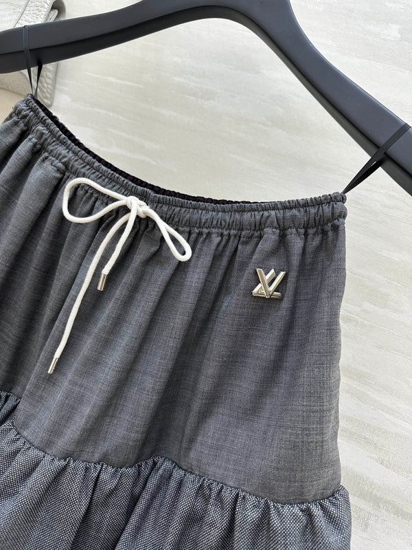 LV Drawstring Tiered Skirt Grey In Wool 367334