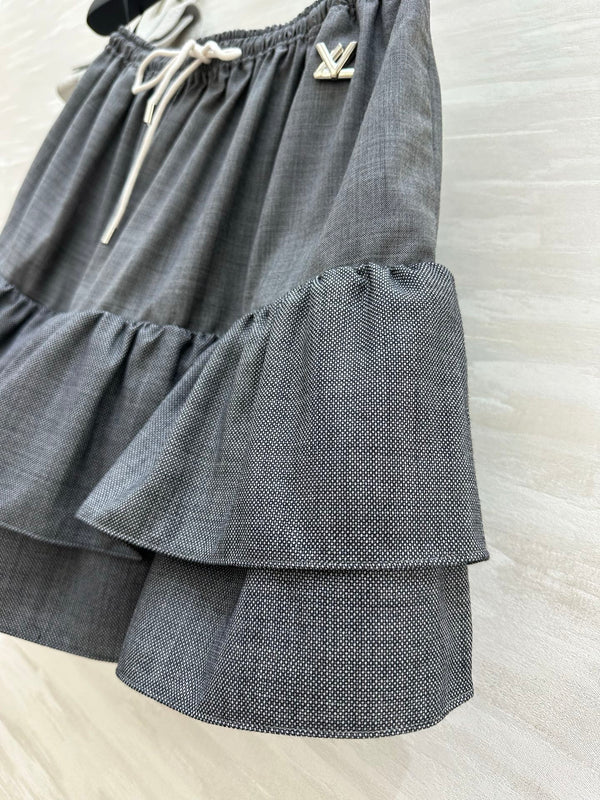 LV Drawstring Tiered Skirt Grey In Wool 367334