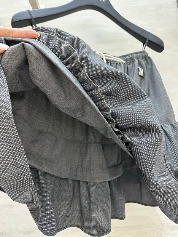 LV Drawstring Tiered Skirt Grey In Wool 367334
