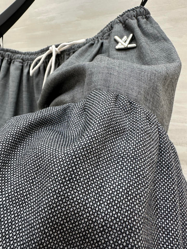 LV Drawstring Tiered Skirt Grey In Wool 367334