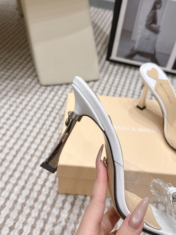 Mach & Mach 26 High Heels Crystal Sandals 95 White in Leather 722822