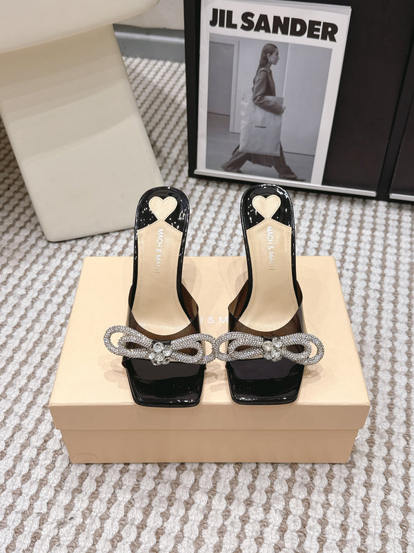 Mach & Mach 26 High Heels Crystal Sandals 95 Black in Leather 722821