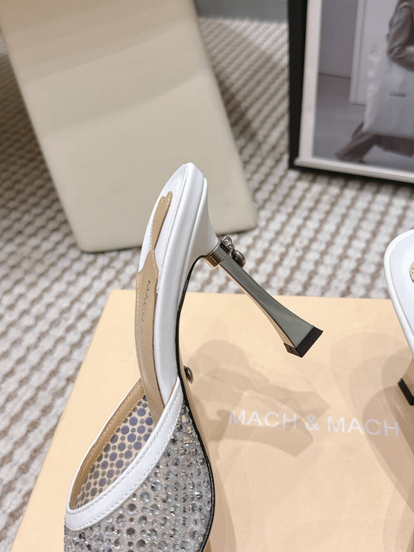 Mach & Mach Embellished Mules 95 White in Leather Diamonds 722811