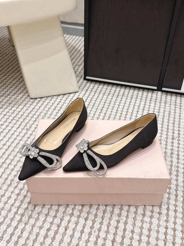 Mach & Mach 26SS Rhinestone Bow Flats Black in Silk 722448