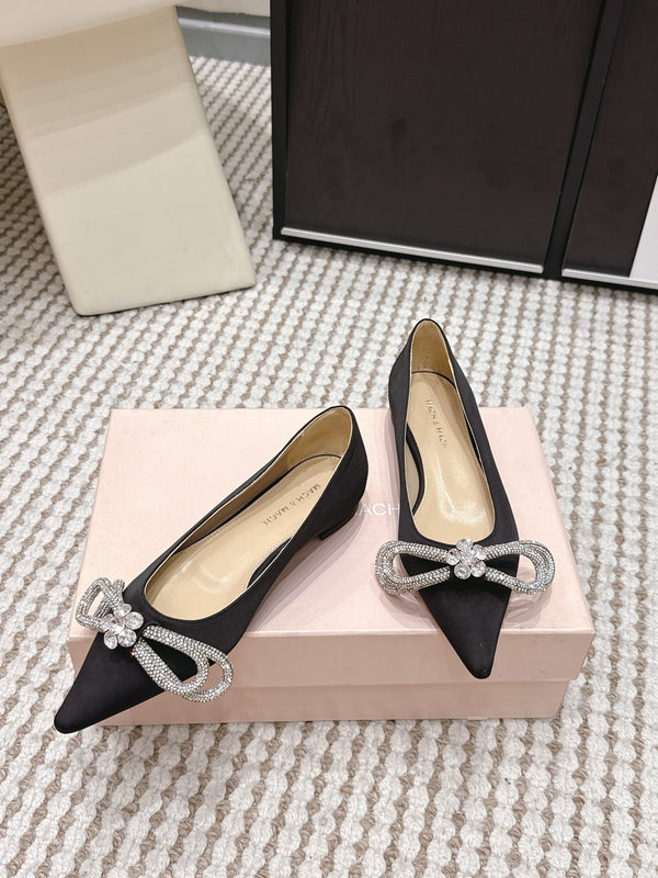 Mach & Mach 26SS Rhinestone Bow Flats Black in Silk 722448