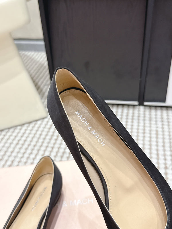 Mach & Mach 26SS Rhinestone Bow Flats Black in Silk 722448