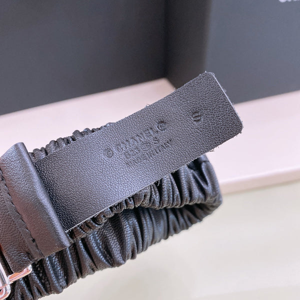 Chanel Rhinestones CC Square Buckle Belt Black Gold in Calfskin 205357