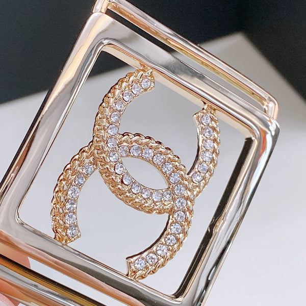 Chanel Rhinestones CC Square Buckle Belt Blue Gold in Calfskin 205354