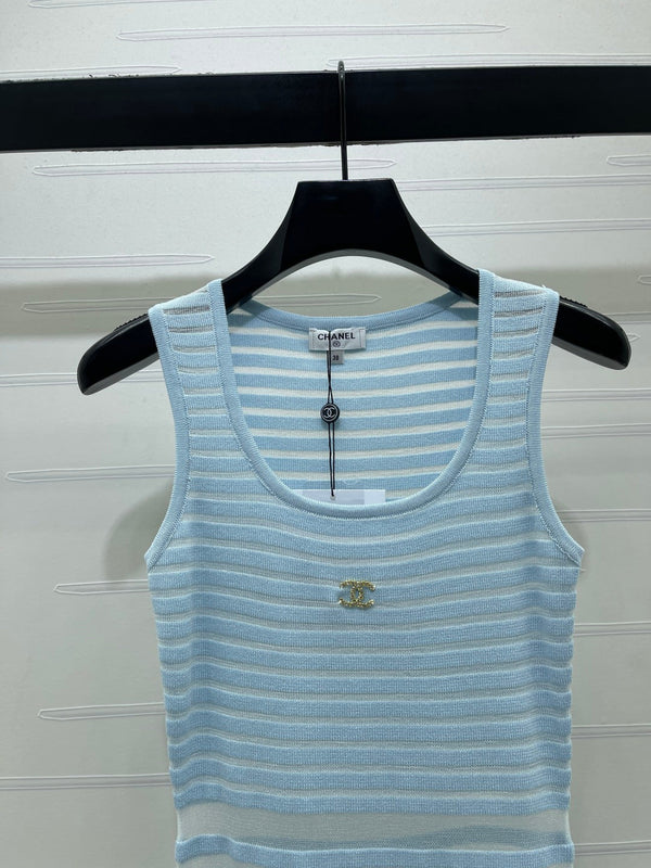 Robe Gilet Chanel Bleue en Polyester 373117