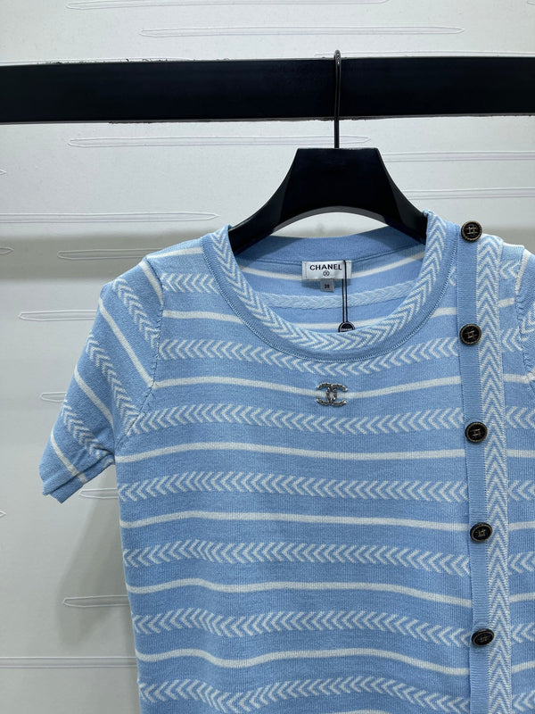 Chanel 26 Top Manches Courtes Bleu en Coton Nitrile 373097