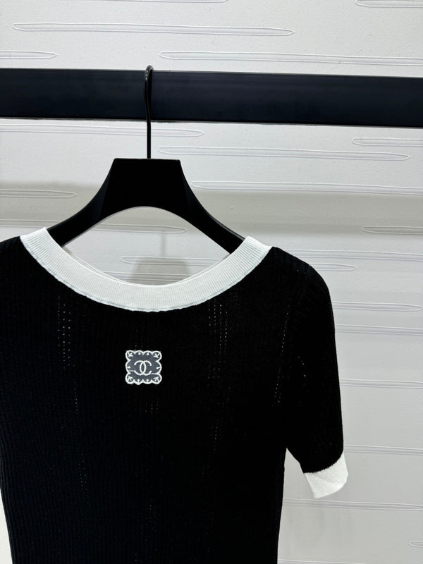 T-shirt Chanel à manches courtes noir en laine 373088