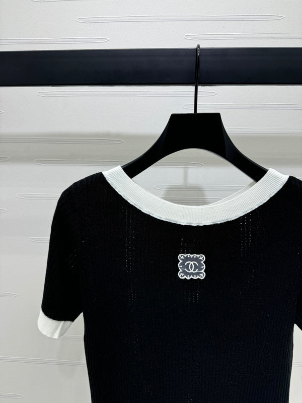 T-shirt Chanel à manches courtes noir en laine 373088