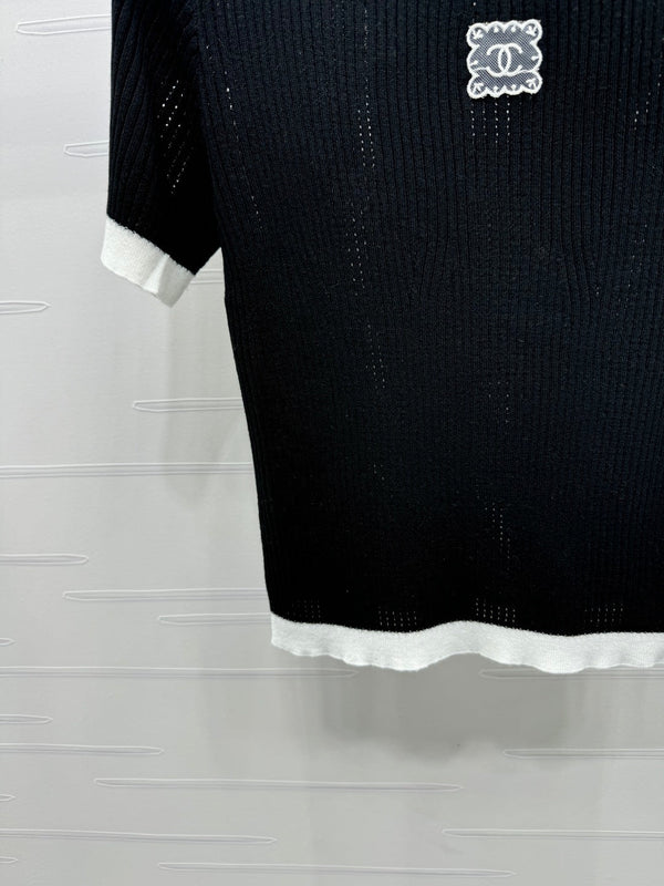 T-shirt Chanel à manches courtes noir en laine 373088
