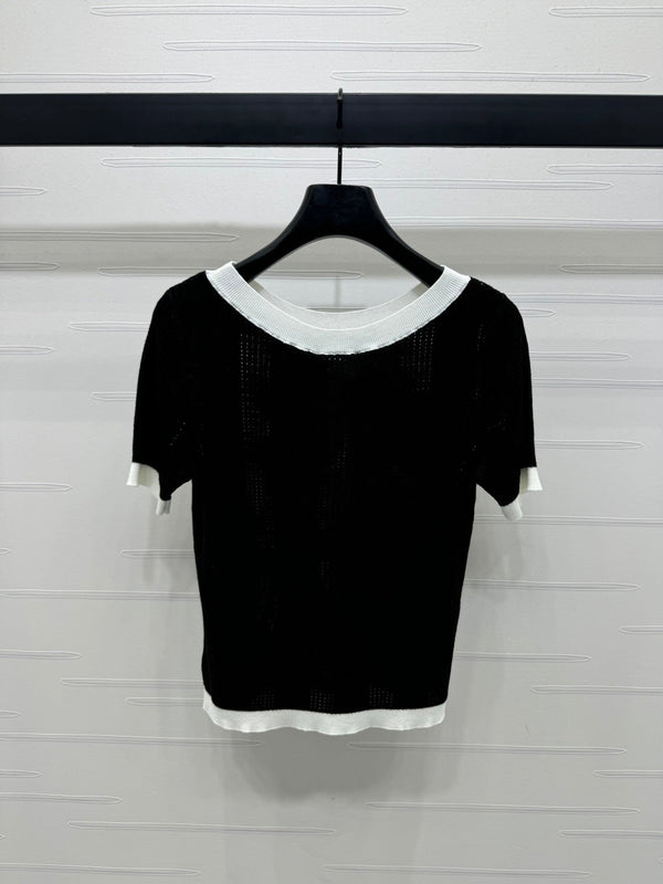 T-shirt Chanel à manches courtes noir en laine 373088