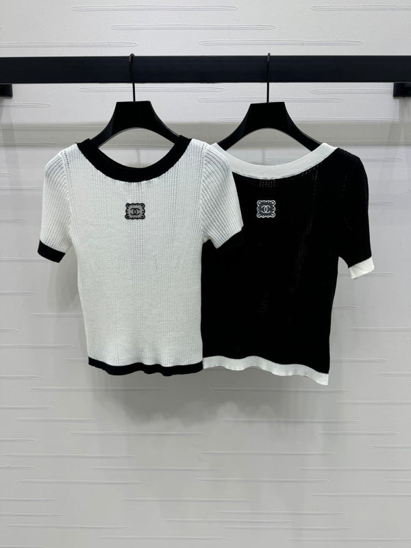 T-shirt Chanel à manches courtes blanc en laine 373087