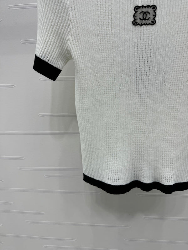 T-shirt Chanel à manches courtes blanc en laine 373087