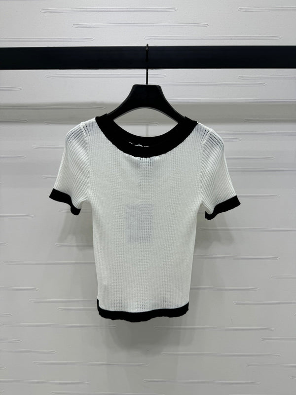 T-shirt Chanel à manches courtes blanc en laine 373087