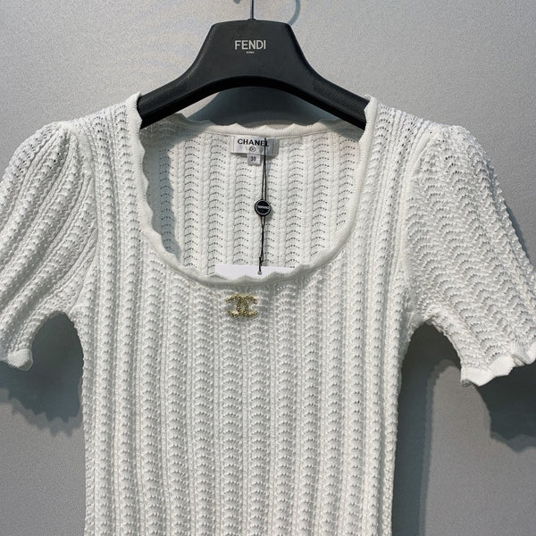 Chanel 26 Lace Short-Sleeve Top White in Acrylic 370296