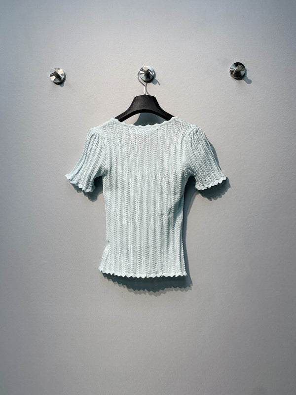 Chanel 26 Lace Short-Sleeve Top Baby Blue in Acrylic 370295