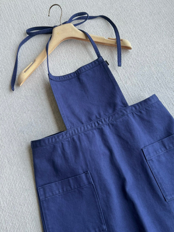 Miu Miu Apron-Style Tie-Waist Dress Blue in Cotton 372502