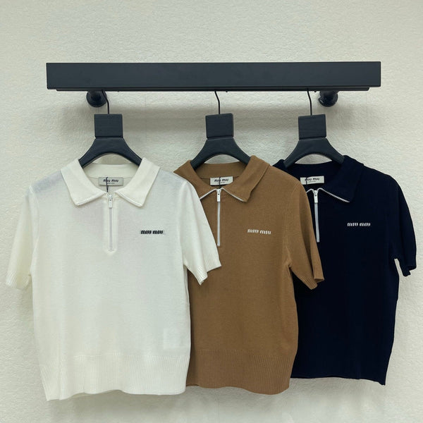 Miu Miu 26 Zip-up Polo Shirt in Wool 370566